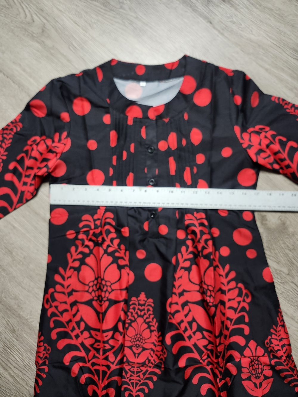 Black Tunic with Bold Red Floral & Polka Dot Print - Picture 3 of 8